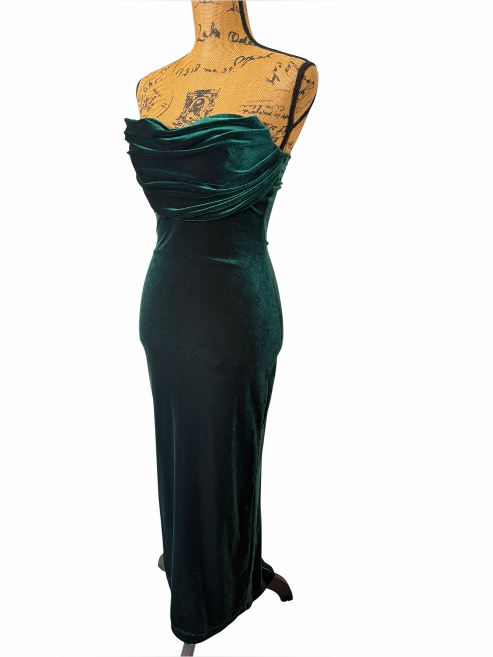 JLUXLABEL Emerald Green Velvet Strapless Draped Midi Dress Size M - Picture 2 of 7